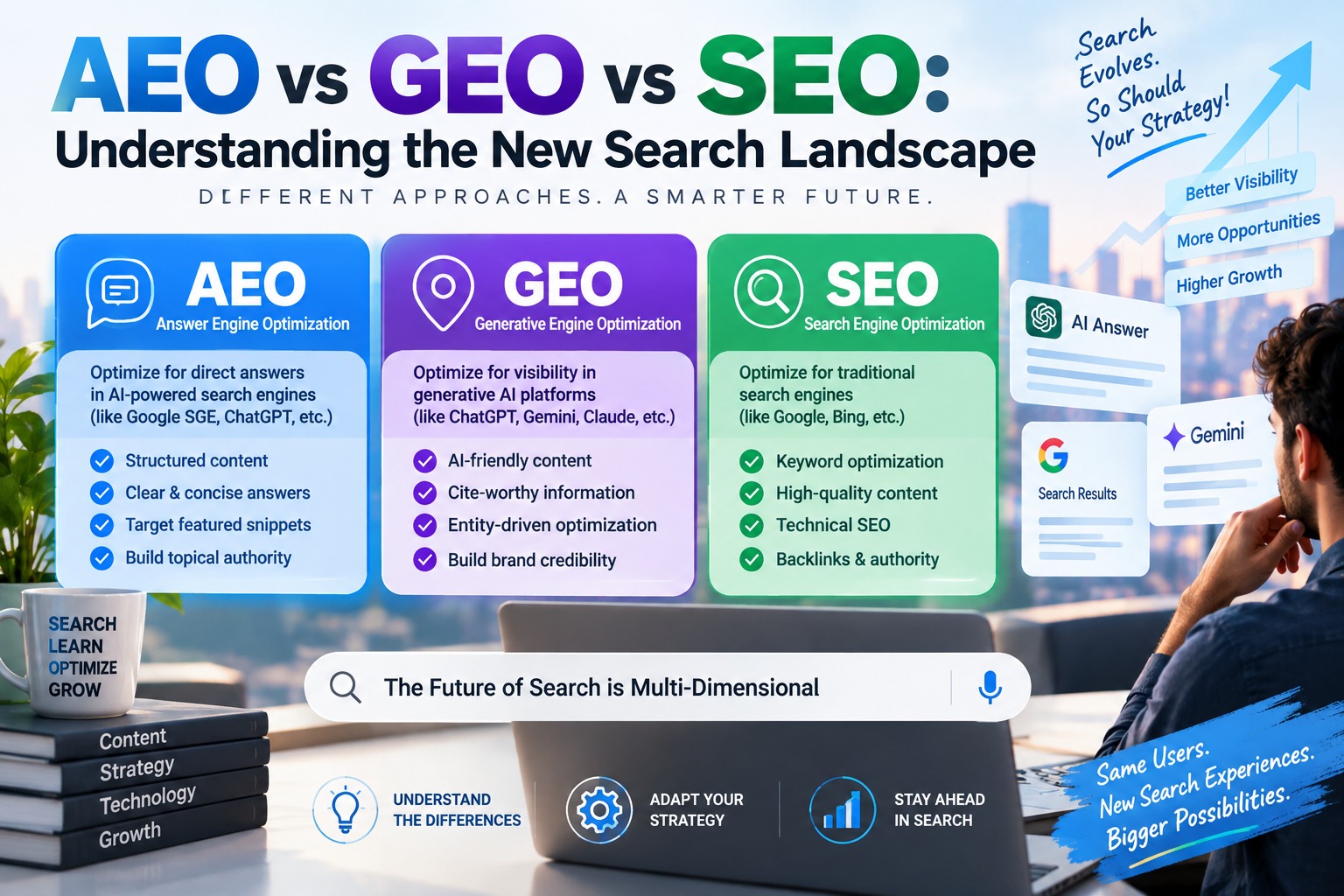 AEO vs GEO vs SEO: Understanding the New Search Landscape